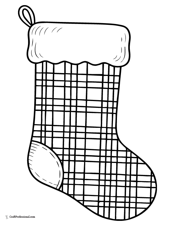Plaid pattern stocking, adult coloring page.