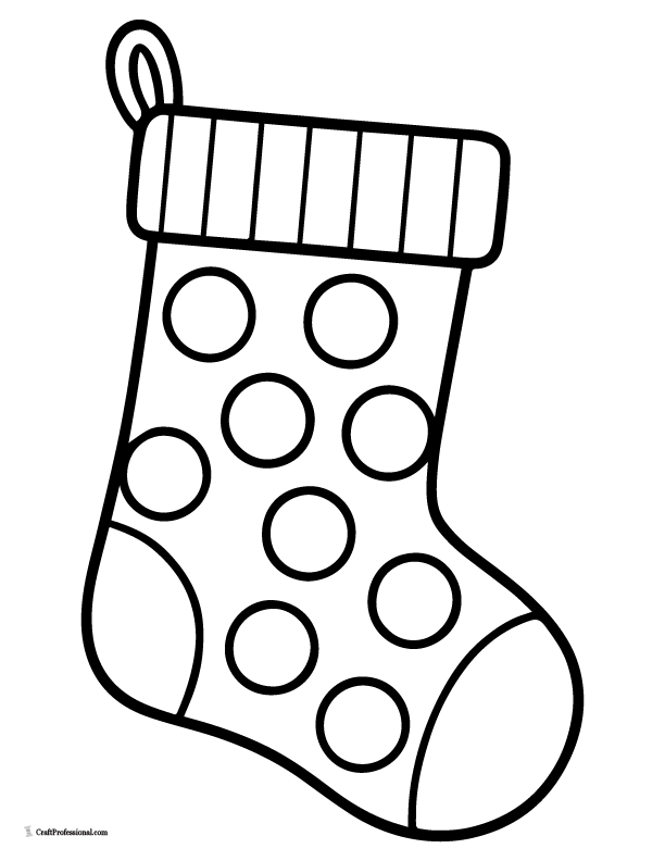 polka dot christmas stocking, kids simple coloring page