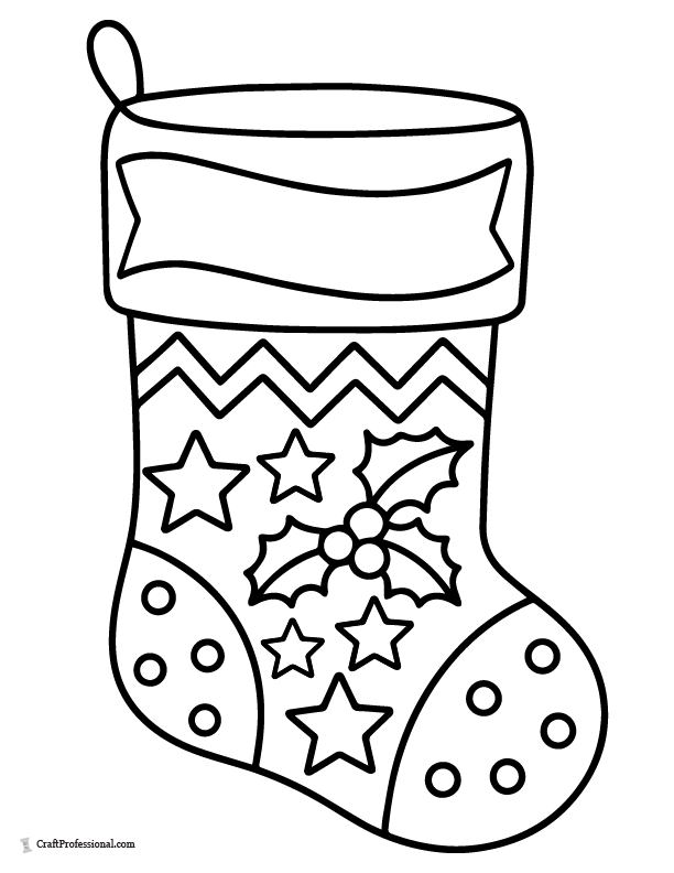 Ribbon name plate Christmas stocking, personalized coloring page.