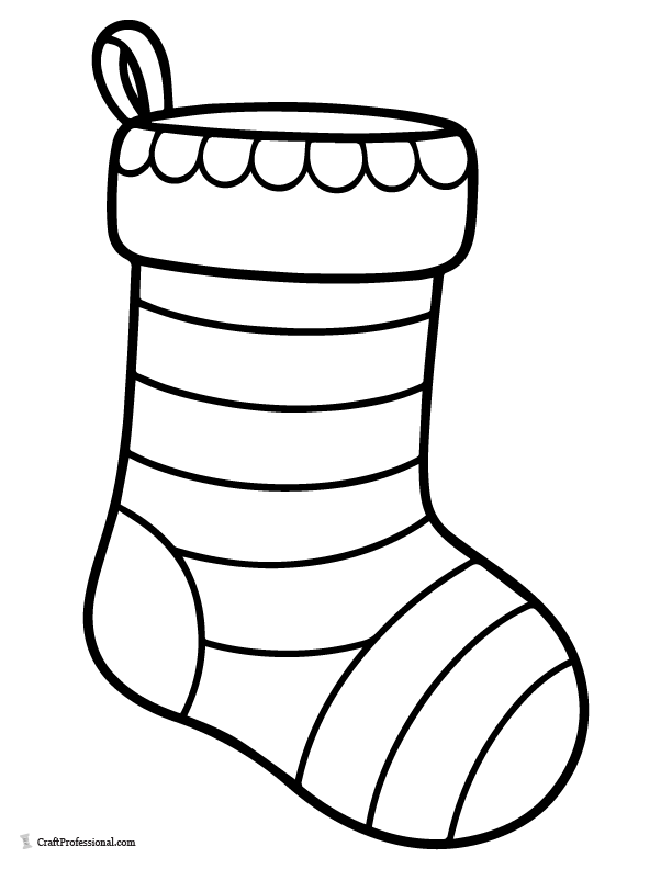 striped stocking coloring page for kids, wide bands pattern