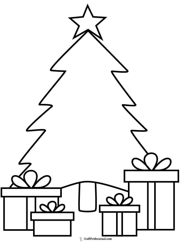 Christmas tree and gifts coloring page