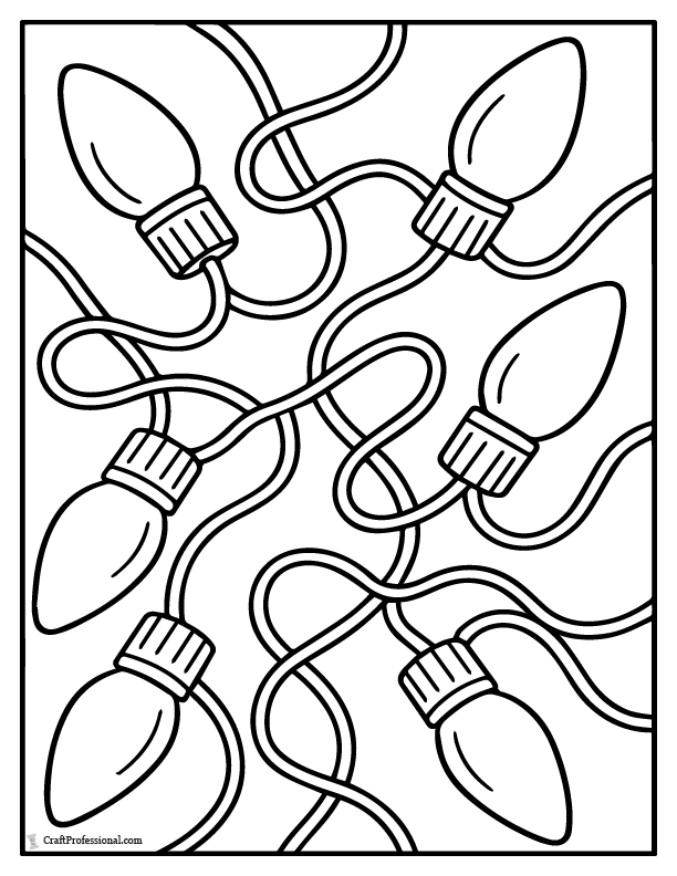Tangle string of Christmas lights coloring page.