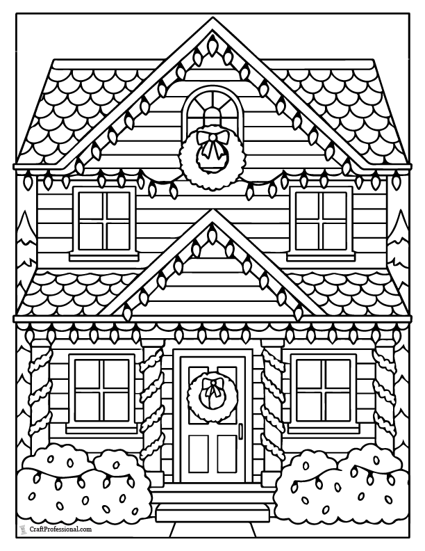 House decorated with Christmas lights coloring page.