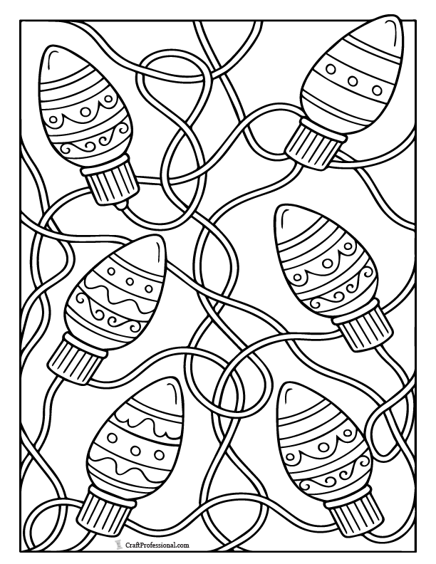 Christmas lights with vintage patterns coloring page.