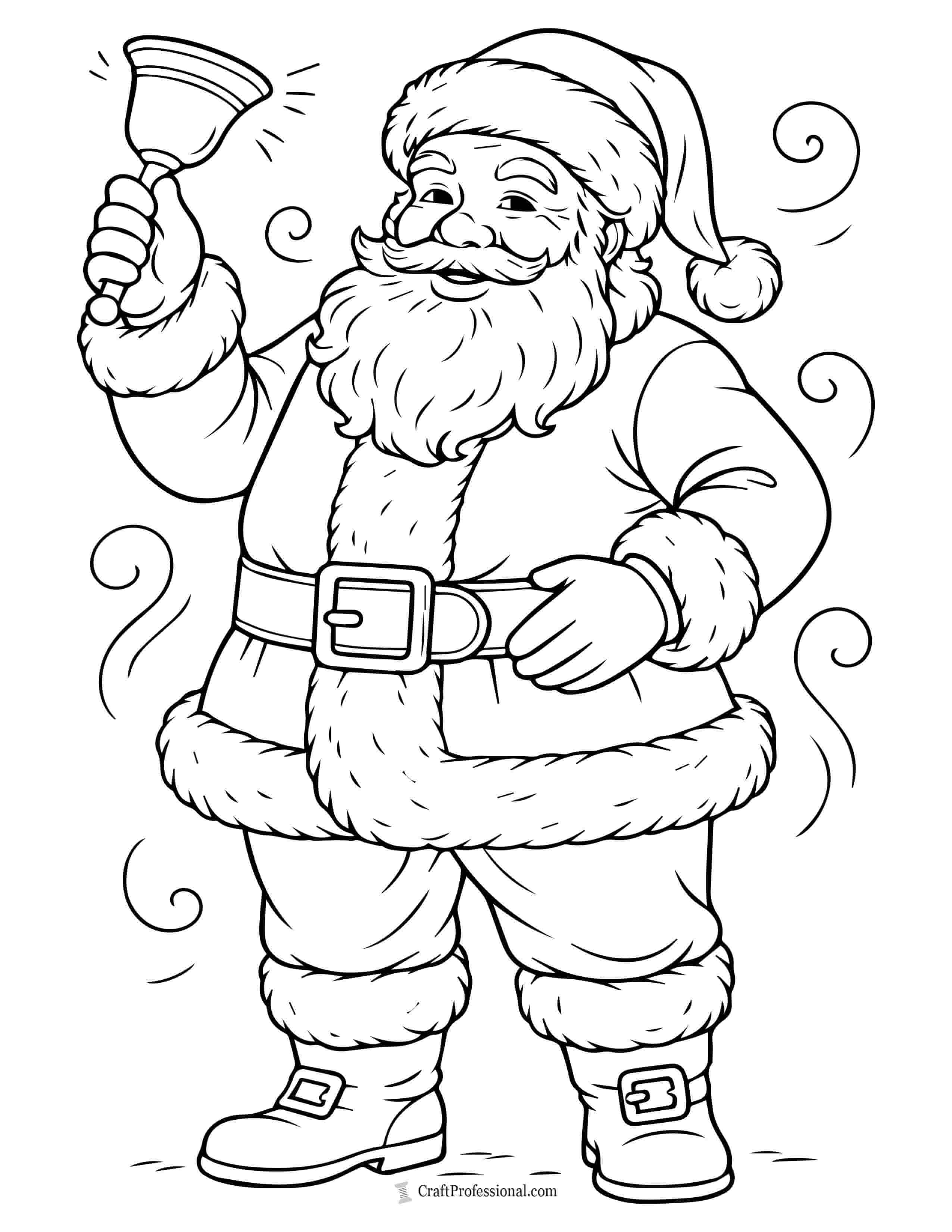 Classic Santa ringing a bell coloring page