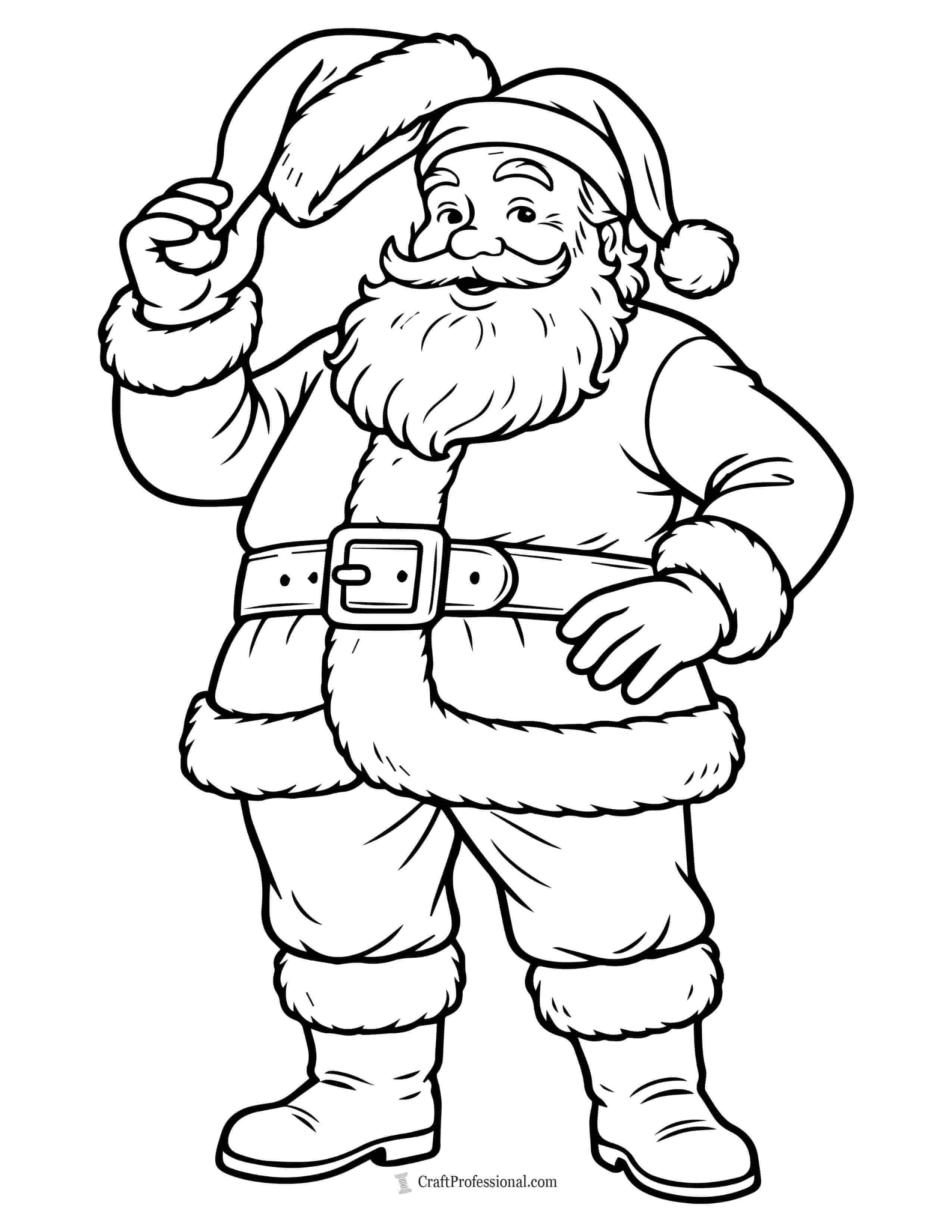 Santa tipping his hat coloring page