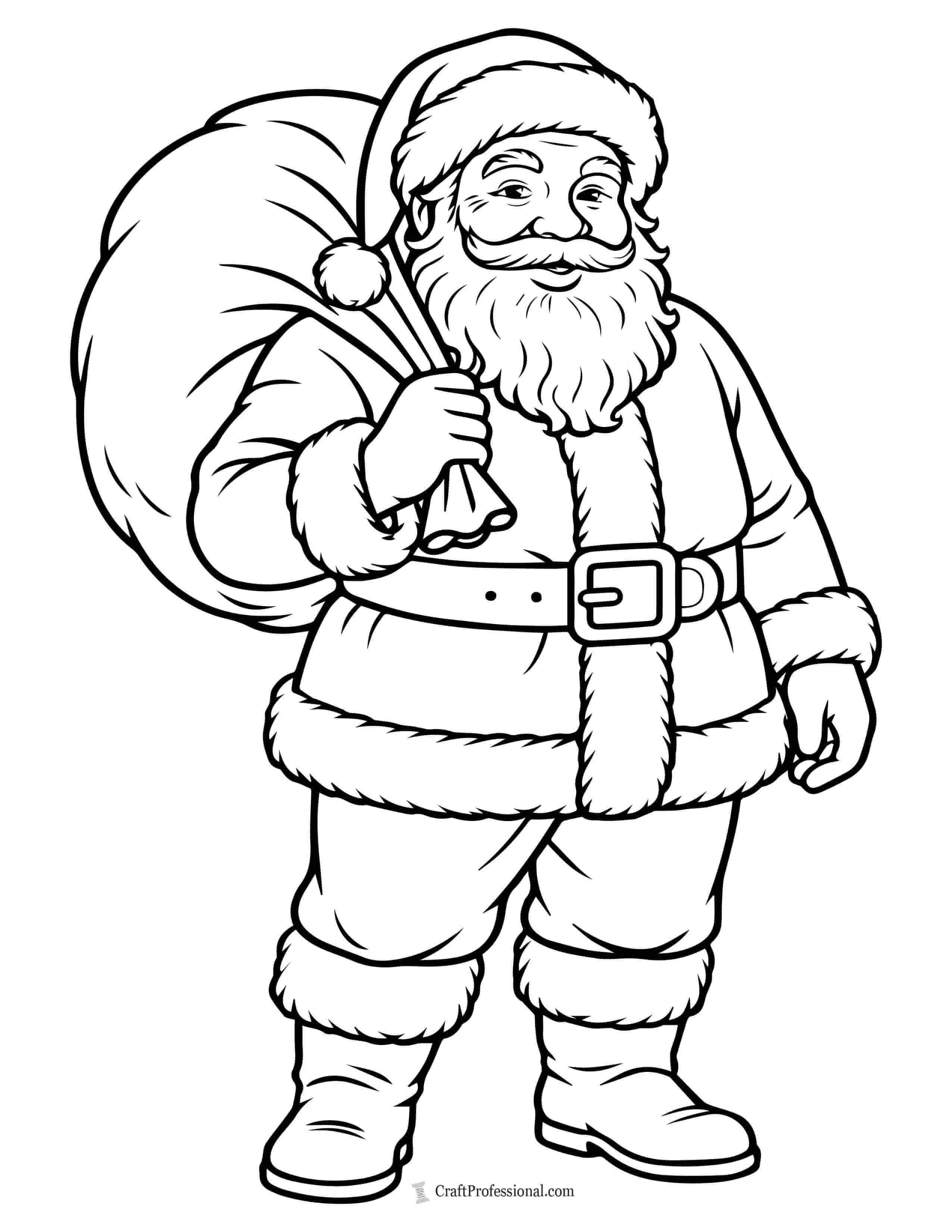Santa standing with a sack over his shoulder coloring page