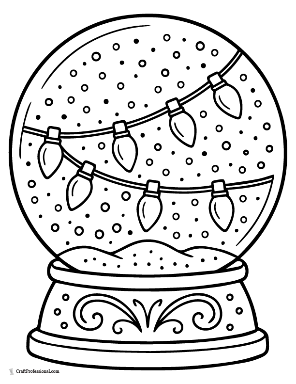 Snow globe with a mini Christmas light garland inside to color.