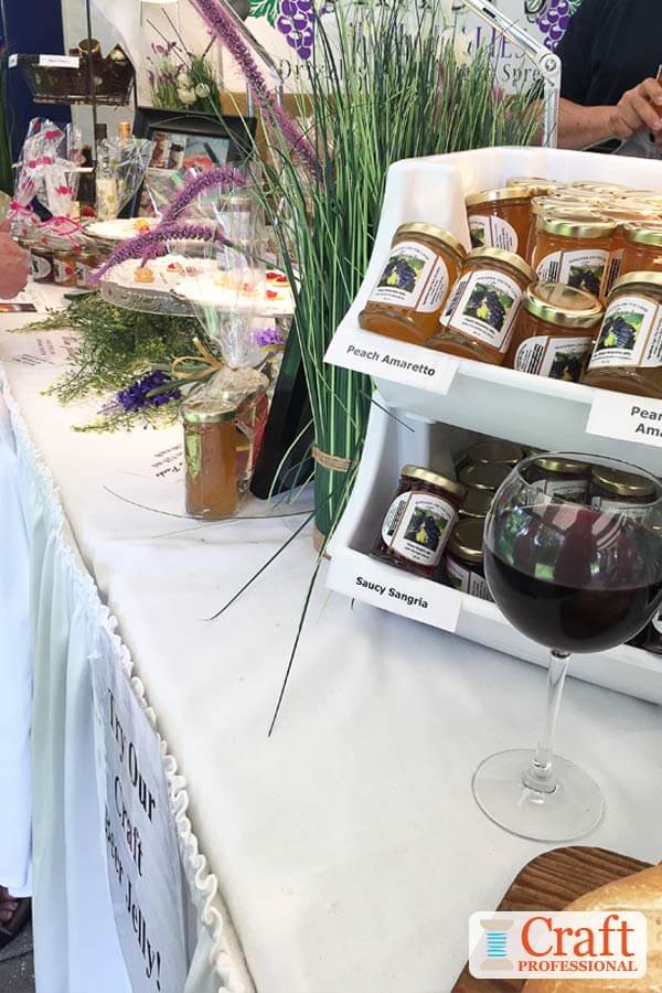 Homemade wine jelly on display. Homemade wine jelly on display.