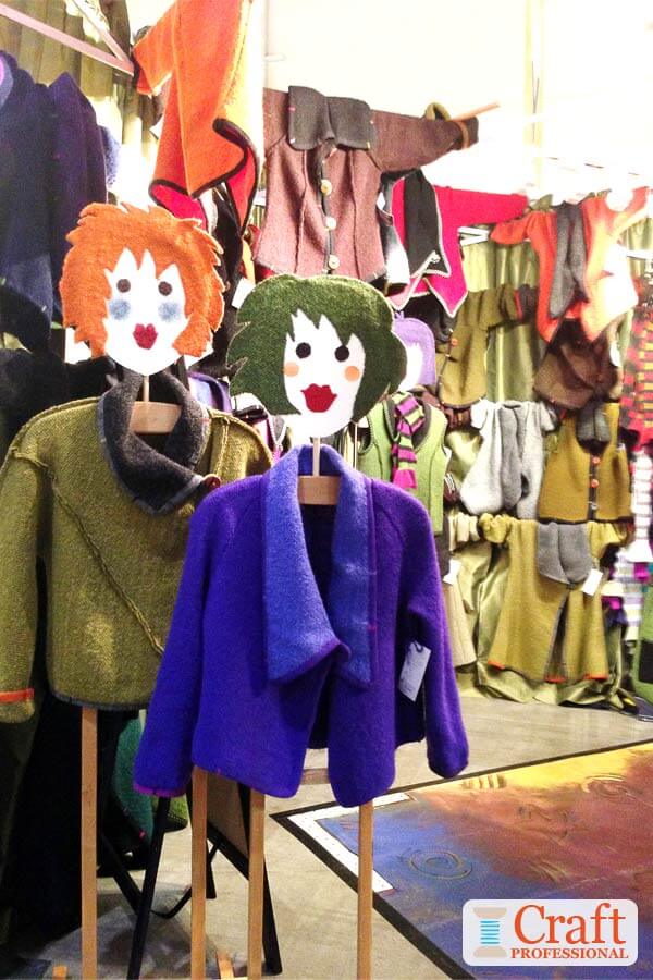 Handmade clothing displayed on DIY mannequins.