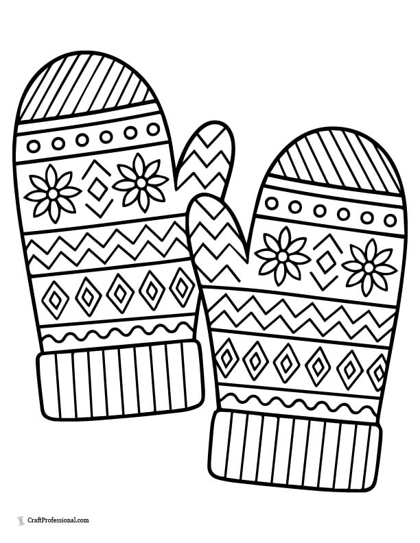 Patterned mittens coloring page