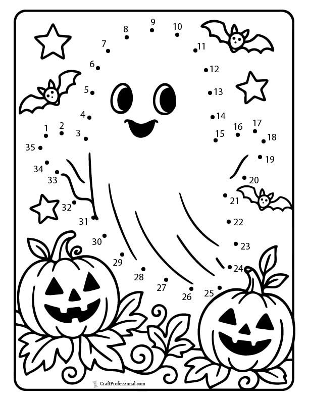 Connect the dots to complete the ghost, activity sheet, coloring page
