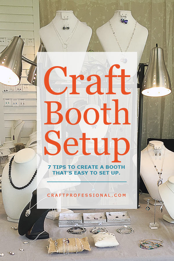 Handmade jewelry on display at a craft show. Text overlay - Craft booth setup