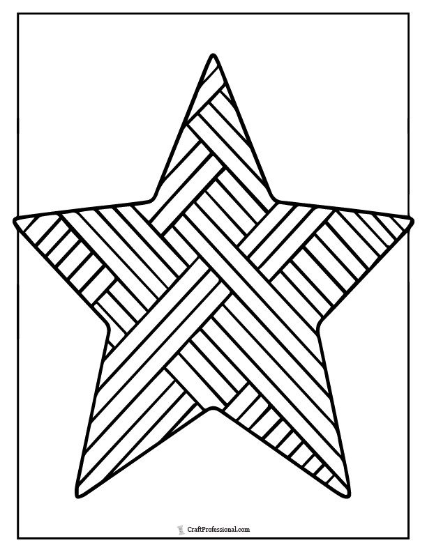 Cross-hatch style, diagonal striped star coloring page.