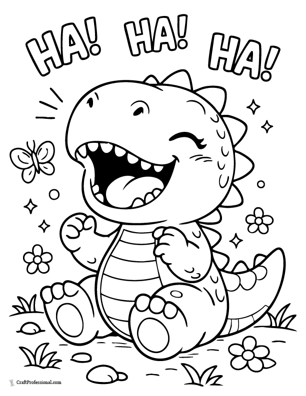 Cute baby dinosaur laughing coloring page
