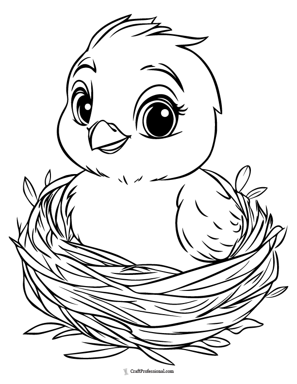 Cute chick in a nest coloring sheet