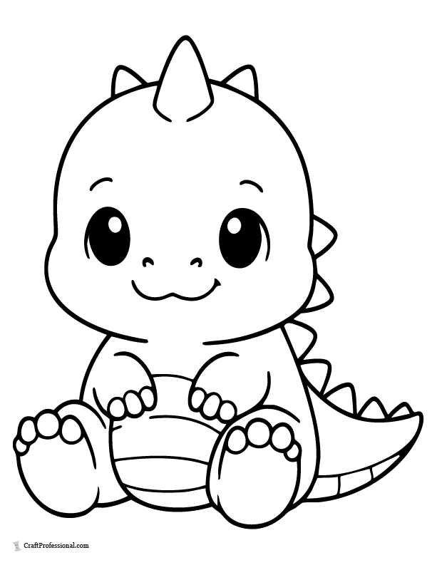 Cute chubby dinosaur sitting coloring page