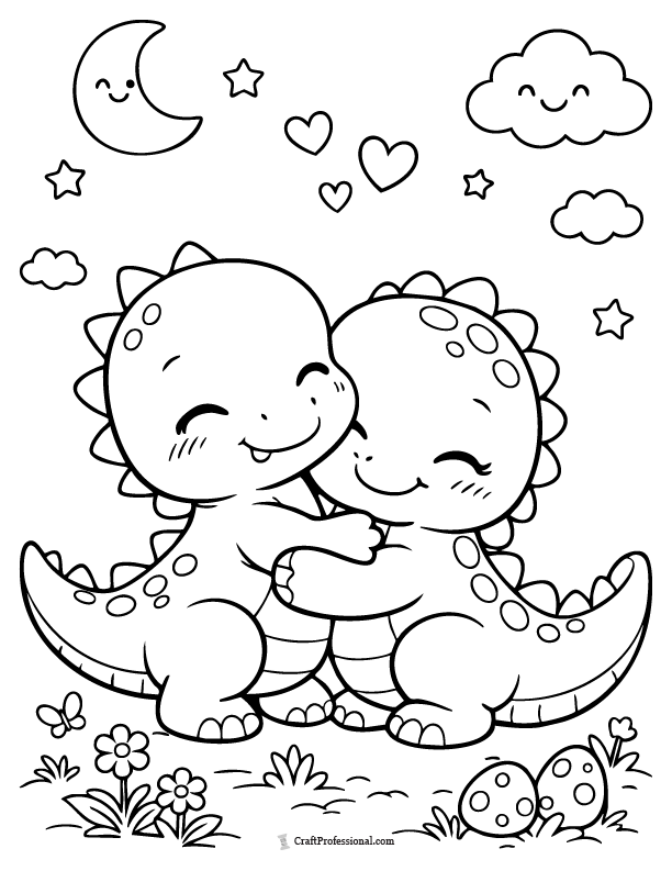 Cute dinosaur hugging friend coloring page