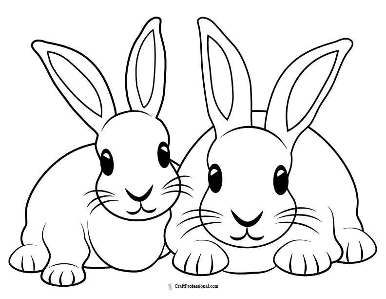 Easy coloring page of two cute Easter bunnies