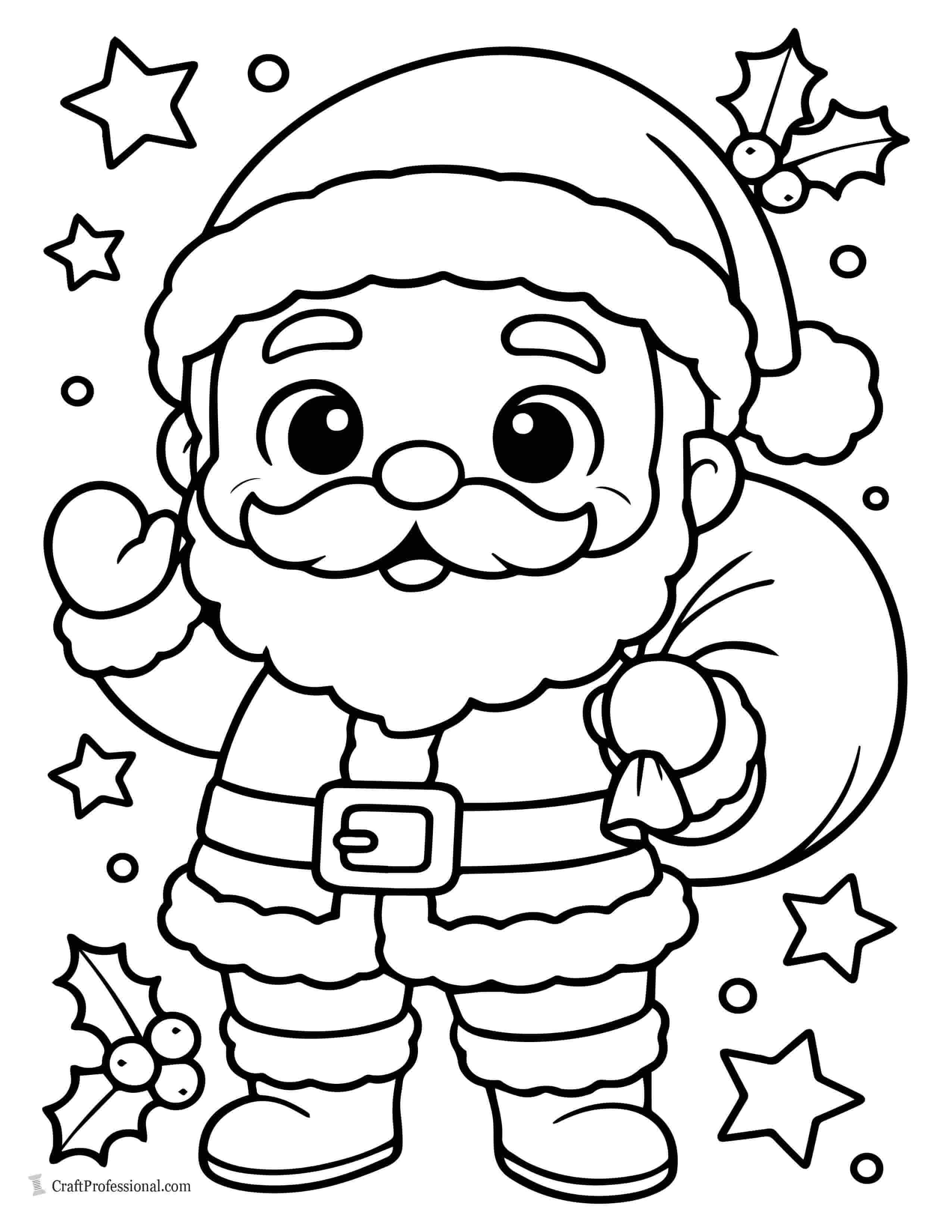 Cute cartoon Santa Claus coloring page