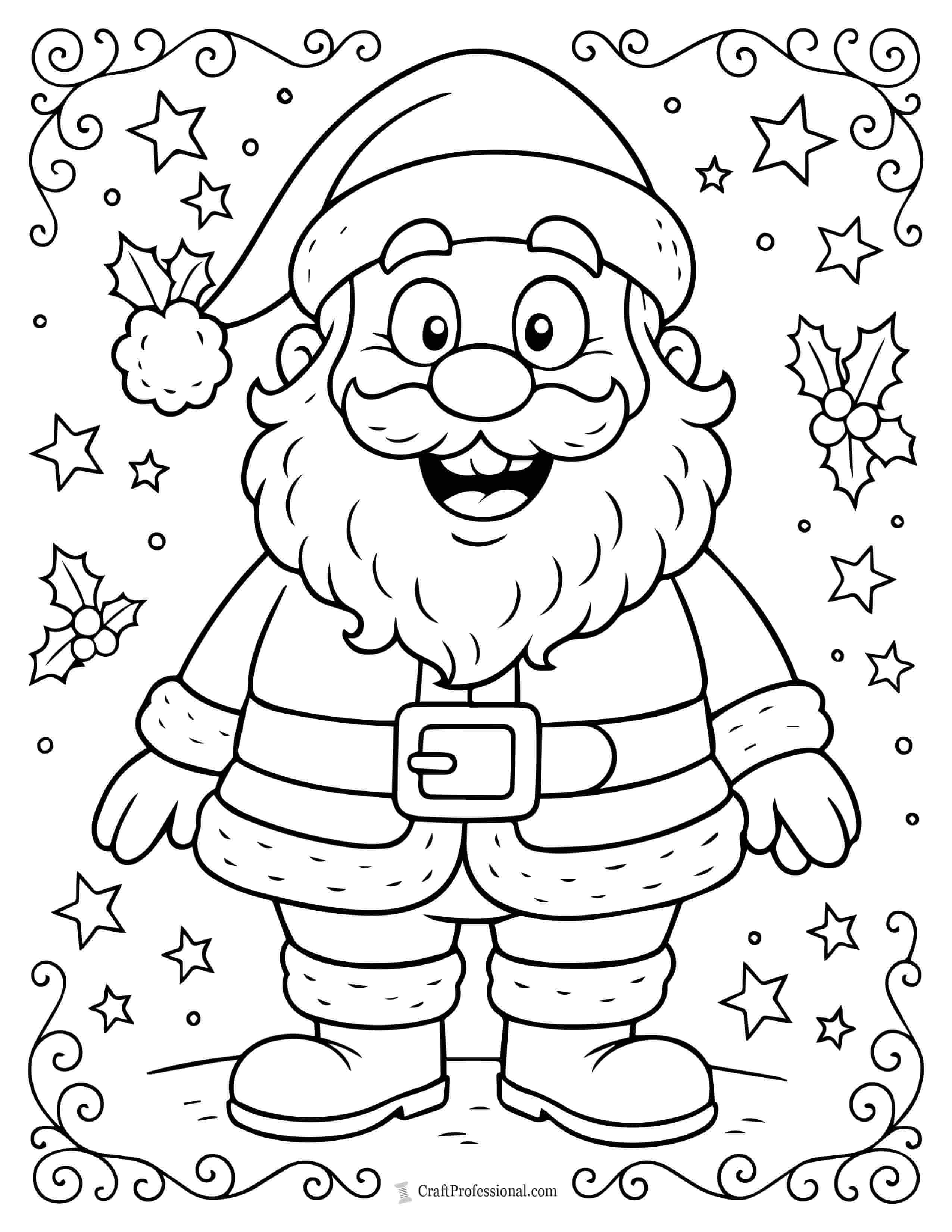 Santa with huge round eyes & goofy grin coloring sheet