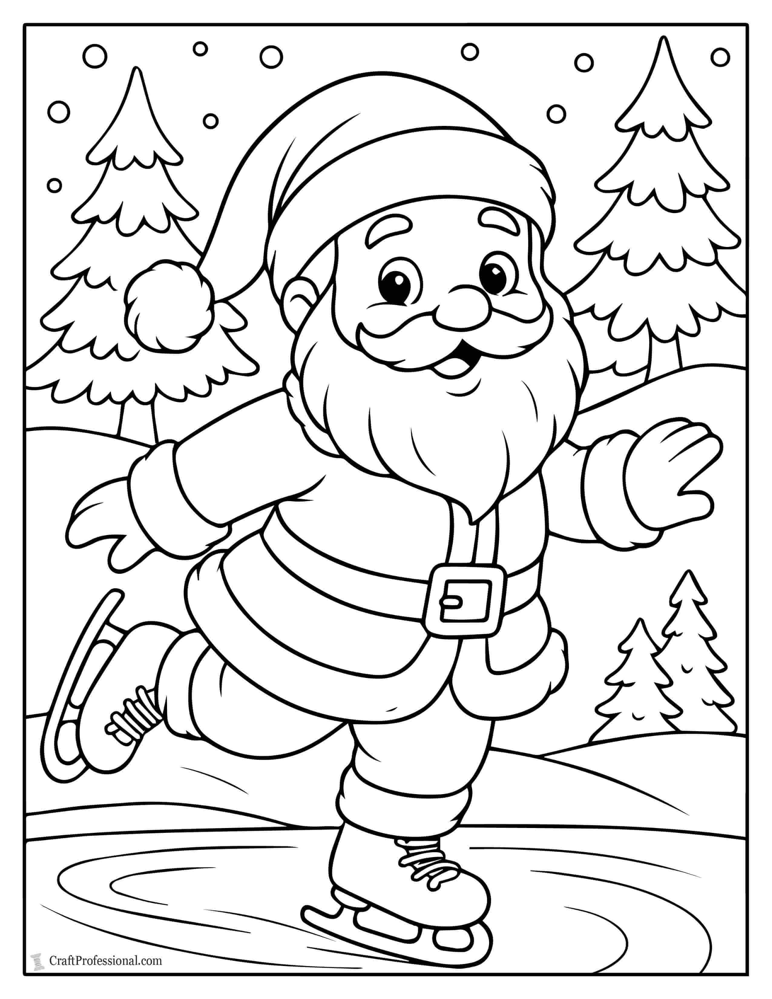 Santa ice skating coloring page
