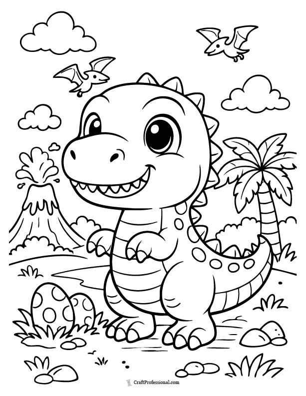 Cute T-Rex coloring page for kids