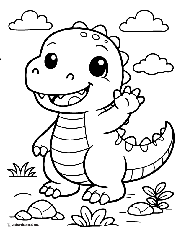 Cute T-Rex waving coloring page