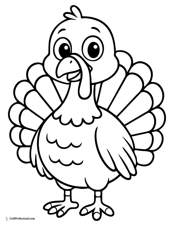 Cute smiling turkey, simple coloring page for kids