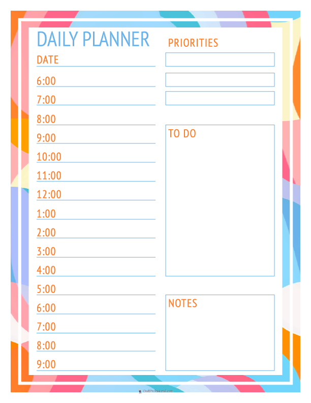 Daily planner printable with hourly schedule and space for notes, geometric design