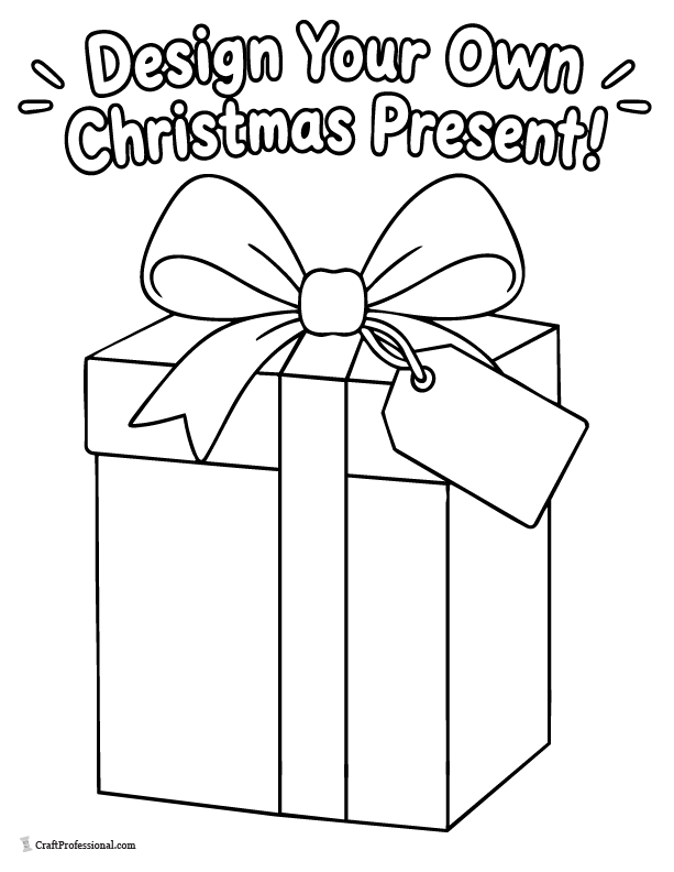 Blank Christmas present coloring page for designing your own gift wrap.