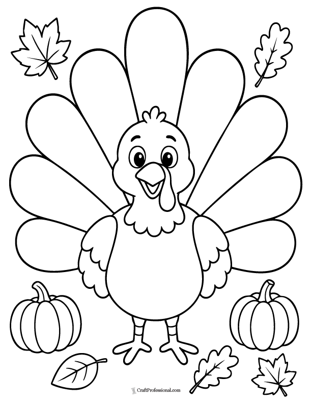 Design your own turkey coloring page with blank feathers for kids to add patterns.