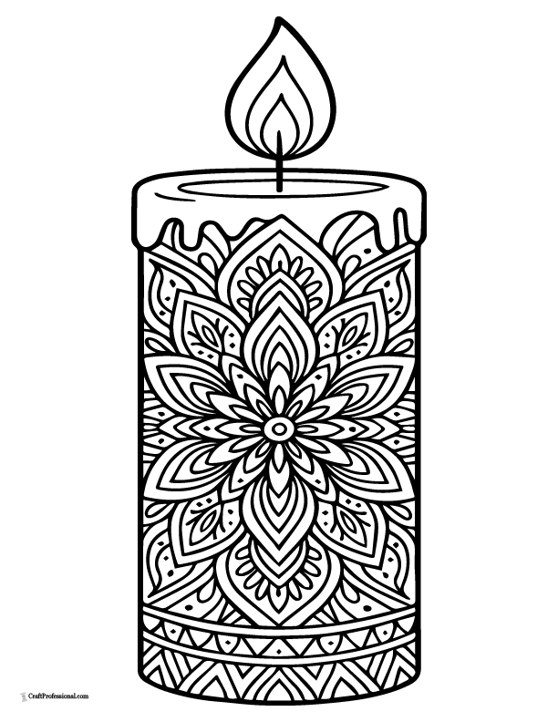 Candle with a mandala pattern to color