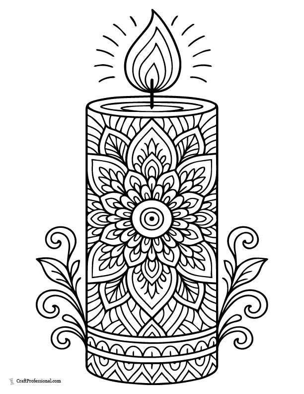 Candle with a mandala pattern coloring page