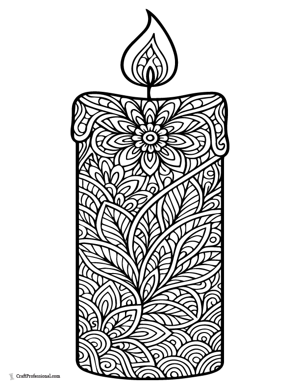 Candle with a Zentangle pattern coloring sheet