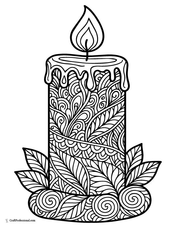 Candle with a Zentangle pattern coloring page