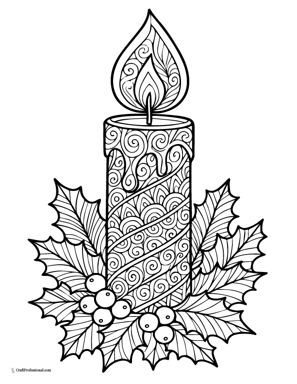 Christmas candle with a mandala pattern coloring page