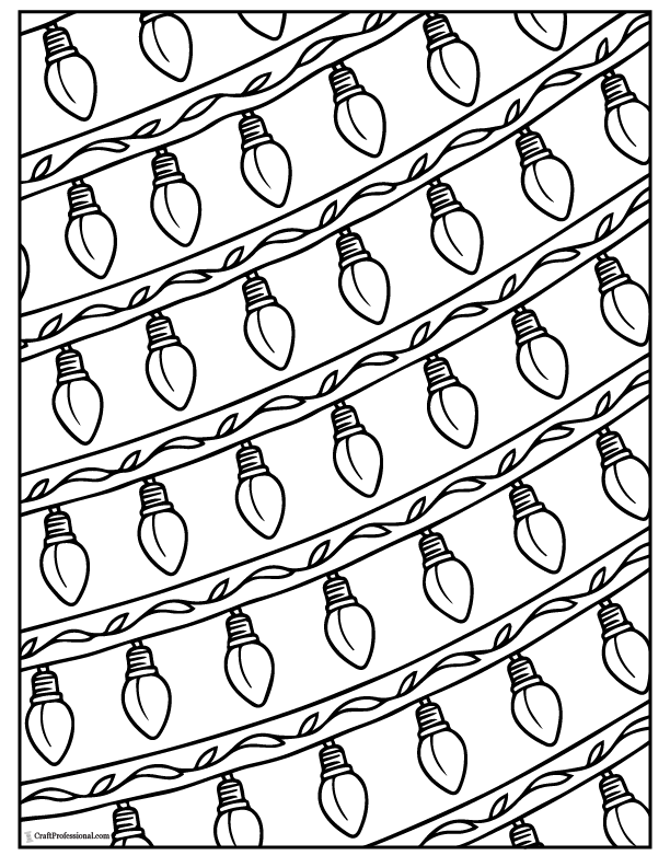 Repeating Christmas lights in diagonal bands coloring page.