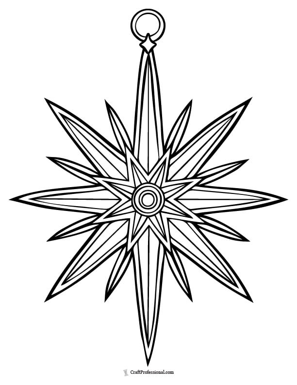 Star-shaped Christmas ornament with detailed pattern to color