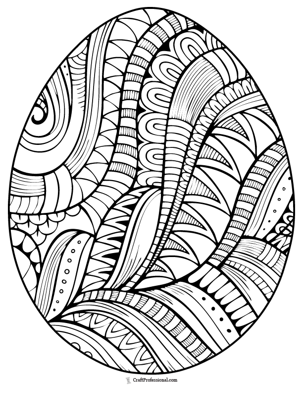 Detailed zentangle style Easter egg coloring page