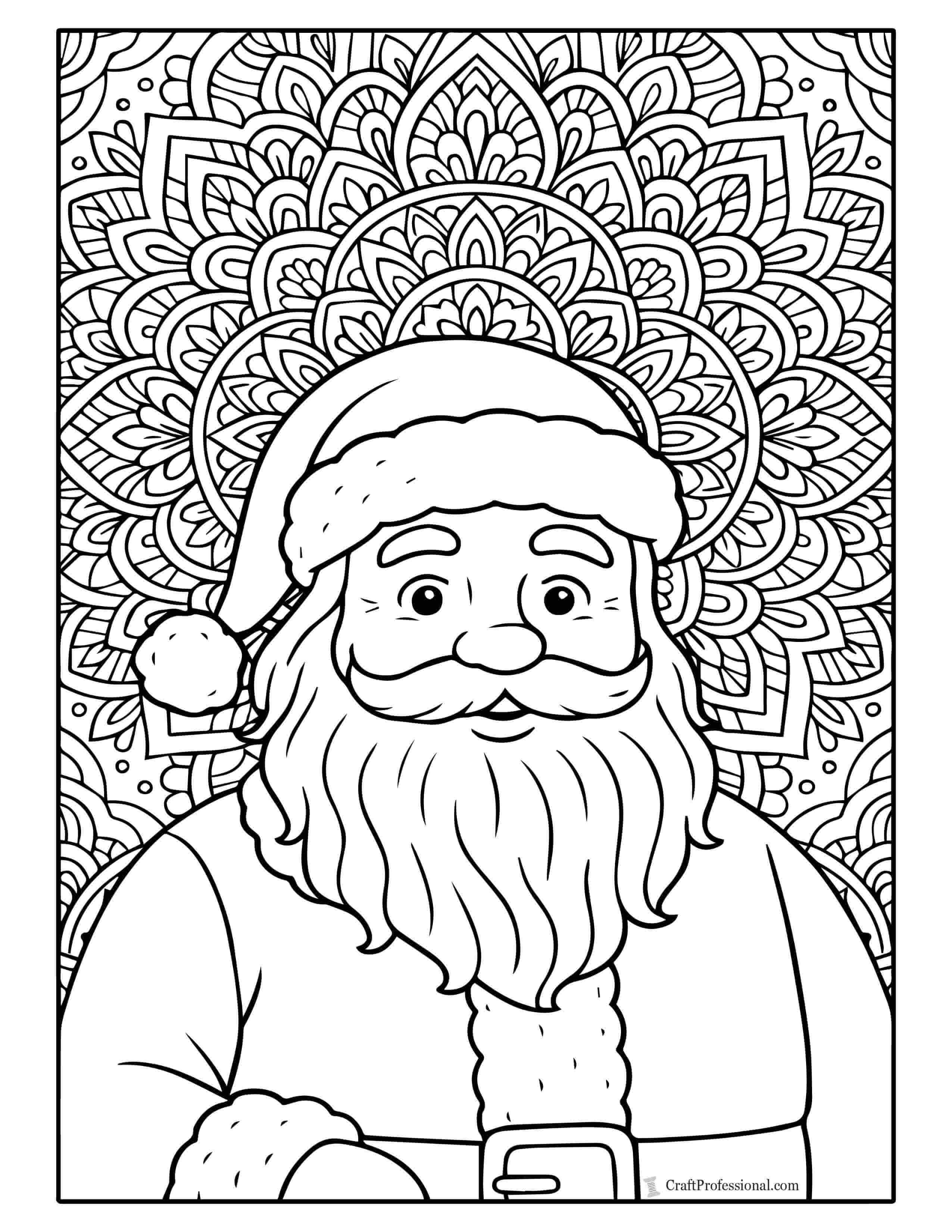 Mandala background Santa coloring page