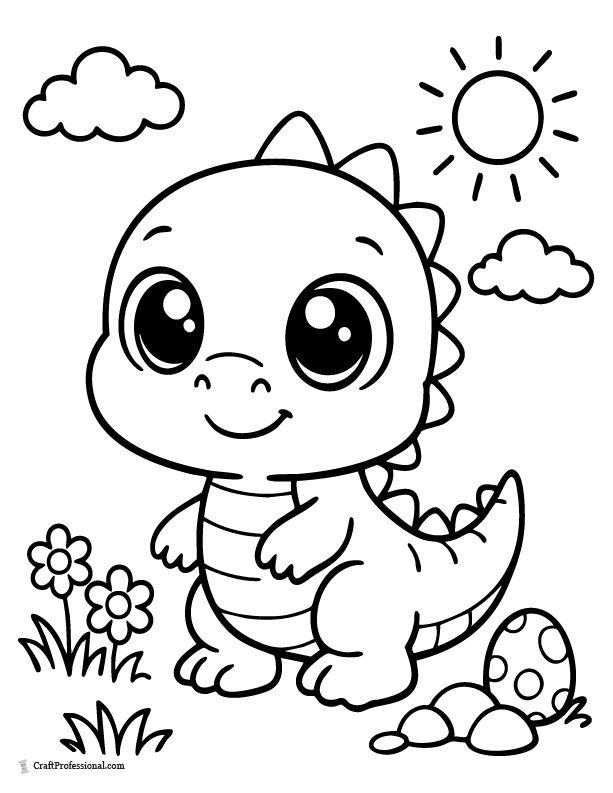 Dinosaur with big eyes coloring page for toddlers