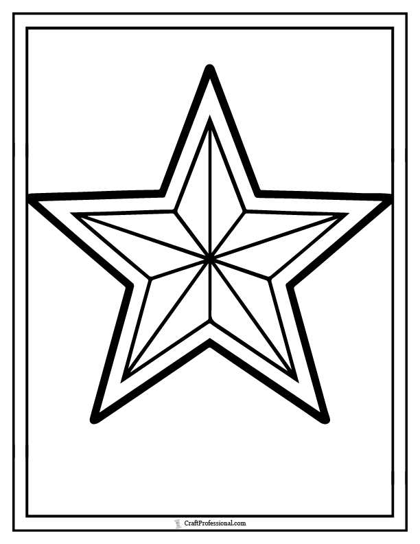 Double-line 5-point star with outer and inner border, coloring page.