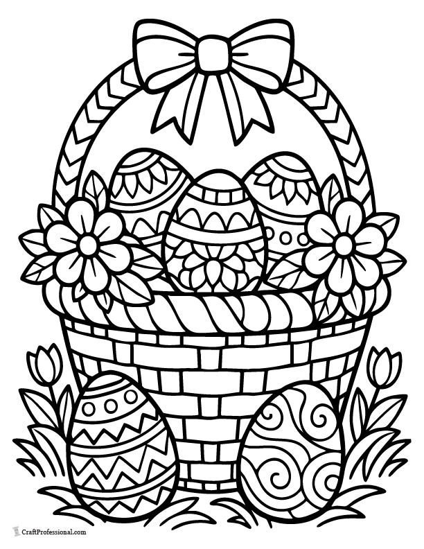 Easter basket coloring page with medium-detail patterns.