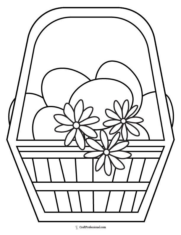 Easter basket coloring page with eggs and flowers