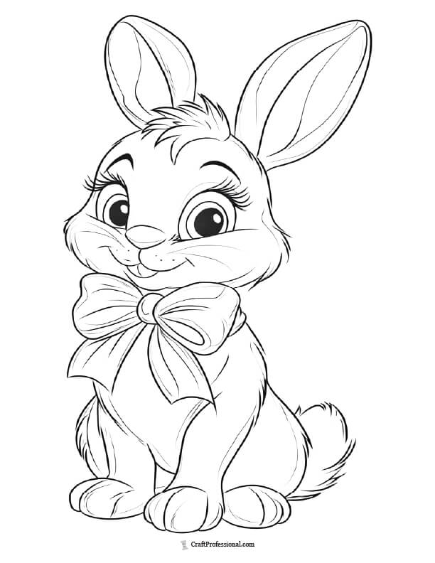 Easter bunny wearing a bow, coloring page