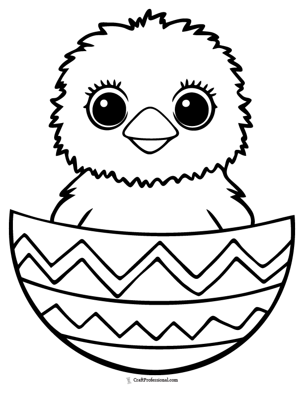 Baby chick hatching from an Easter egg, coloring page