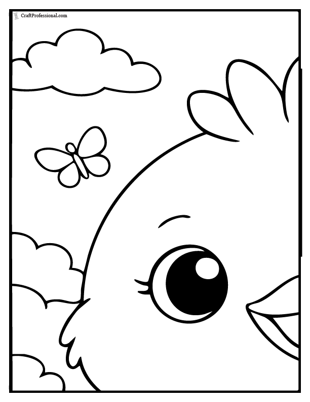 Easter chick poster coloring pages tile set, design 2, page 1 of 4.