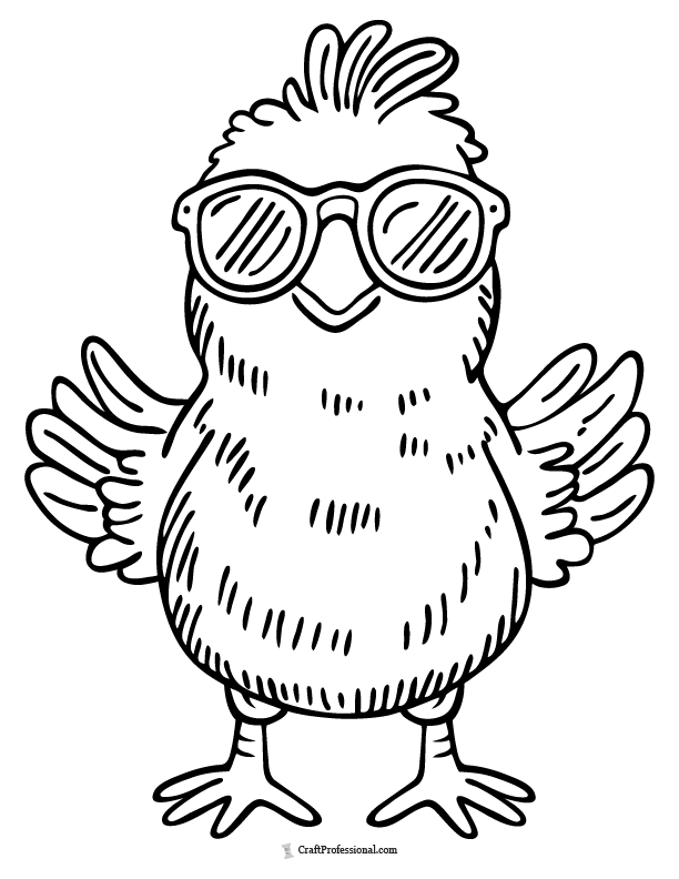 Chick wearing sunglasses, simple coloring page