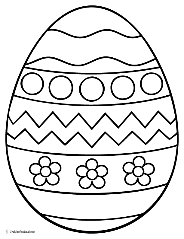 Easy Easter coloring page of a large egg with big sections for toddlers and preschool kid